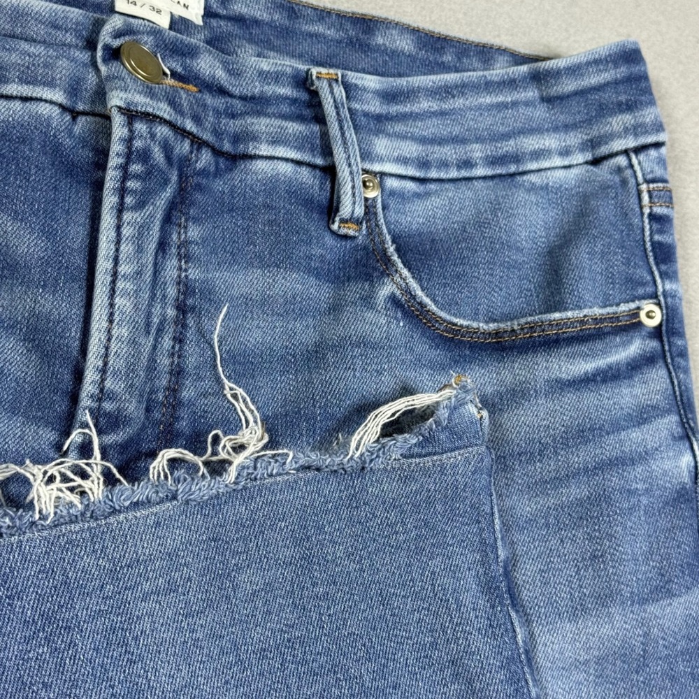 Good American Good Legs Crop Mini Boot Jeans Blue Distressed 14/32- READ